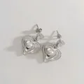 Orecchini a doppio cuore in argento con perle e zirconi brillanti a più livelli - Orecchini a cuore d'argento (D2966)