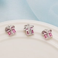 Set van drie verzilverde geschenkdooshangers met roze stenen en kleine fonkelende kristallen - Witgouden Geschenkdoos / 11mm*10mm