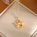 Elegant gold titanium steel necklace with colorful five-petal flower gemstone pendant - A0115 Gold Colorful CZ Five-petal Flower