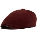 Classic wine red corduroy beret hat with vintage texture and elastic band - Burgundy