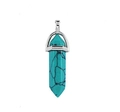 Turquoise hexagonal crystal pendant with silver metal bail on a white background - Sun Charm / Turquoise