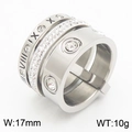 Three-layered silver titanium steel ring with roman numerals and pave white crystals - US 7 / Silver Triple Stack Style (KR110334-K)
