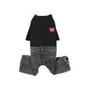 Dog denim jumpsuit featuring a black turtleneck and grey washed jeans with embroidery - S / Black/Dark Grey