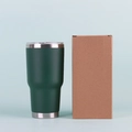 30oz green stainless steel vacuum insulated tumbler with clear lid and brown gift box - Dark Green