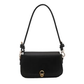 Sacoche selle minimaliste en cuir noir pour femme avec boucle M dorée et bandoulière fine - Noir
