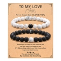 Detailed view of couple beaded bracelets with matching heart charms on a kraft gift card - To My Love Style (With Card)
