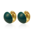 Close-up of vintage gold alloy earrings with deep green enamel semi-sphere detail - Round / Green