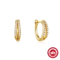 Klassische 925 Sterling Silber Creolen mit zweireihigem Zirkonia-Besatz in 18K Gold-Finish - Gold - Zweireihiger Zirkonia