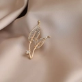 Exquisite gold-plated leaf brooch featuring sparkling rhinestones on champagne satin - 563#