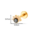 Golden flower labret stud with black center gem and clear petals, 0.55cm width - Flower Shape Style (T2555-7) / Gold