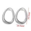 Silver stainless steel oval textured earring pendant connector, size 34.5x24.5mm - Steel Style 1