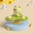 Green frog suction cup spinner toy for babies on a playful 3D rendered pedestal - Frog Lotus Leaf Spinner