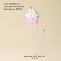 Pink and white cupcake Christmas tree ornament with fluffy pom poms and ribbon bow - #14 Pink Ice Cream Stake (Single Sided)