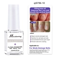 Detail of 12ml ridge filler base oil showing bottle and nail repair effect comparison - D1 Ridge Filler (For Damaged Nails)