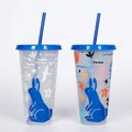 710ml color changing cold drink cup with straw and dark blue rabbit floral patterns - 701-800ml / Easter (Blue Rabbit)