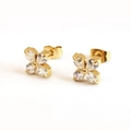 Detailed macro view of 18k gold-plated four-leaf clover stud earrings with zircon stones - Gold Clover