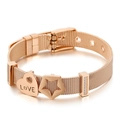 Rose gold mesh watchband bracelet with heart love charm and sparkling crystal accents - Heart Star Style (KB117316-KFC)