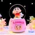 Pink Shin-chan crystal ball night light featuring Shiro and Lovely relief base - Large (Snow/Light/Music) / Crayon Shin-chan (Pink Heart Base)