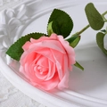 Single pink artificial rose with velvet texture on a white decorative lace plate - 7cm / Coral Pink (Silk Cloth)