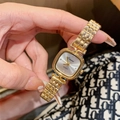 Elegante reloj cuadrado de mujer en oro con esfera plateada y correa metálica - Dorado/Blanco