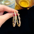Chunky gold-tone hoop earrings encrusted with sparkling white zircons for women - Gold Rhinestone Hoop with Silver Pin