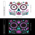 Luminous Day of the Dead face tattoo stickers with glow-in-the-dark floral skull design - Pattern FB-002