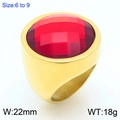 22mm chunky gold-plated punk ring featuring a large multifaceted round red gemstone - Gold + Red Faceted Stone (KR110691-K)