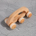 Tragbares Holz-Massagegerät mit Stachelrollen zur manuellen Muskelentspannung - Bogenbrücke Leder 6-Rad-Massagegerät (13x6.5x6cm)