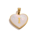 Golden heart pendant with iridescent white shell inlay and letter I detail - Letter I / Gold