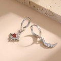 Silver asymmetric earrings with red zircon star and crescent moon pendants - Silver with Red Zirconia