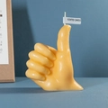 Handmade thumb up gesture scented candle in warm yellow soy wax with product label - Yellow