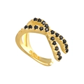 Golden S925 sterling silver ear cuff with black gemstones and crossed double layer design - Single Gold - Black Zirconia