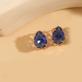Water drop crystal earrings with deep blue faceted gemstones and gold-plated base - Blue Zirconia (Gold)