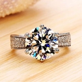 Luxury six-prong round cut zircon ring with pave-set stones on white gold plated band - US 6 / White Gold