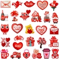 Variety of Valentine's Day pink and red embroidered bear and heart iron-on patches - Set A