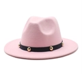 Pink wool fedora hat for men and women featuring a black band with gold stud accents - Size M (56-58cm) / Pink
