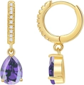 Elegant gold drop earrings featuring pear-cut purple zircon and white crystal accents - July Light Purple