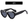 Black irregular chunky frame retro sunglasses with dark grey lenses for fashion styling - As Shown / Bright Black / Gray