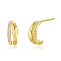 Elegant S925 sterling silver gold-plated C-shaped earrings with sparkling cubic zirconia - Gold