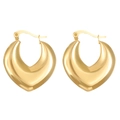 Polished gold heart-shaped hoop earrings with chunky vintage geometric design and latch back - Gold Color Thickened Heart Hoop (N-469)