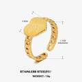 Anillo de cadena ajustable en acero inoxidable dorado con corazón grabado Love You - Abierto Ajustable / Dorado