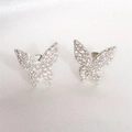 Micro-set zircon butterfly earrings in silver finish with full diamond inlay - E2208 White Gold