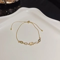 Luxurious gold bracelet with zircon flowers, cat eye stone, and adjustable slider clasp - S324 Gold