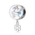 Sterling silver Christmas charm featuring reindeer and snowflake with blue zircon accents - Reindeer and Snowflake