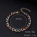 Golden titanium steel chain bracelet with colorful enamel details and 18K gold plating - 6mm Gold Square Line Oil Drip Bracelet