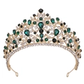 Luxurious gold crown for women with emerald green gems and white crystal rhinestones - Gold Green Zirconia