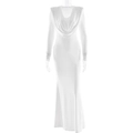Elegante abito lungo bianco con scollo a cappuccio e maniche lunghe vestibilità slim - S / Bianco