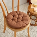 Thick dark brown quilted round seat cushion for dining chairs on a wooden seat - [Round] Light Coffee