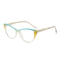 Cat-eye anti-blue light glasses with transparent frame and teal-yellow accents - Champagne