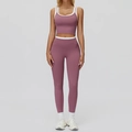 Women's two-piece yoga set in dusty rose pink with white contrast piping for fitness - S / Top And Bottom (Tank Top + Long Pants) / Violet